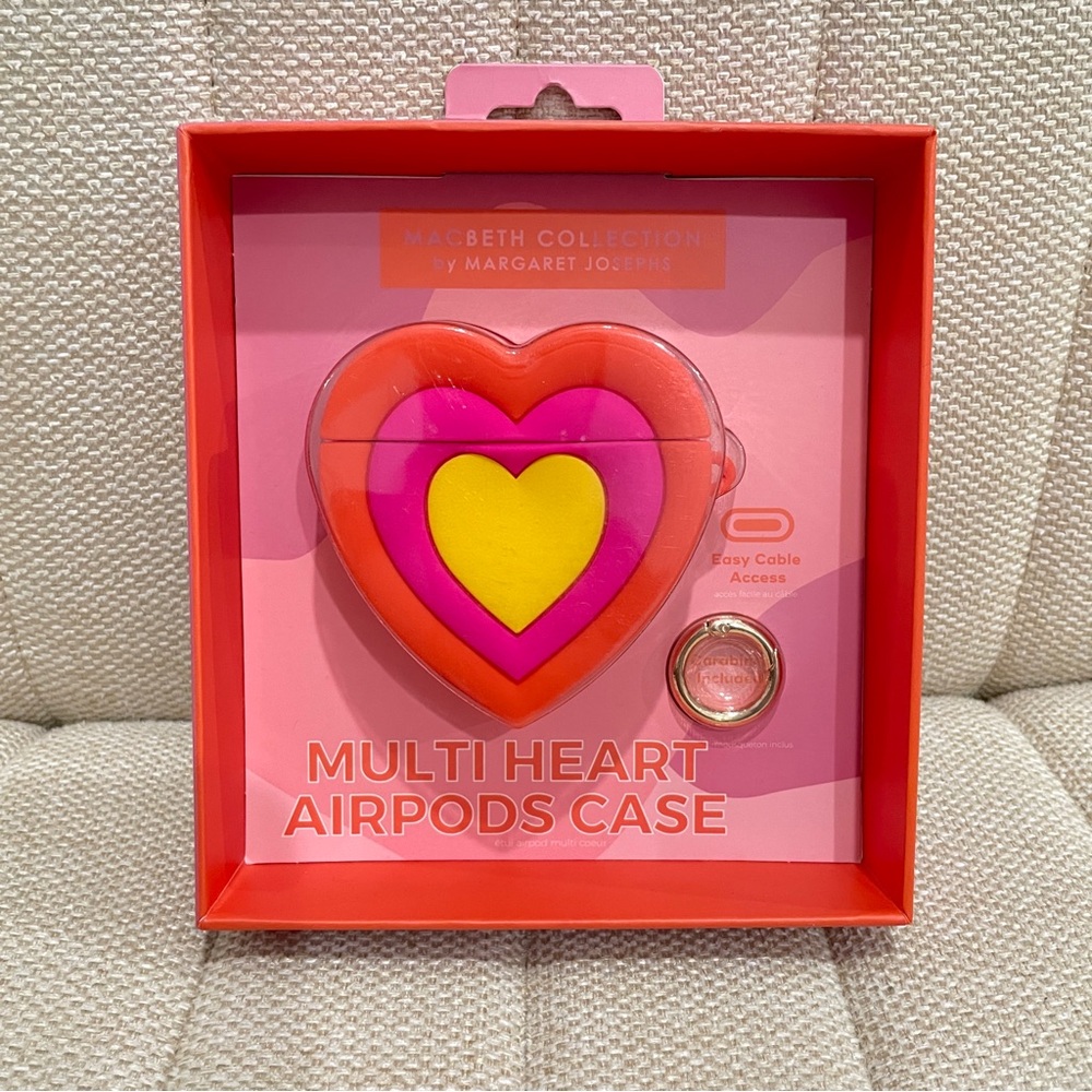 NEW Macbeth Collection Margaret Josephs Multi Heart AirPods Case Red Pink‎
